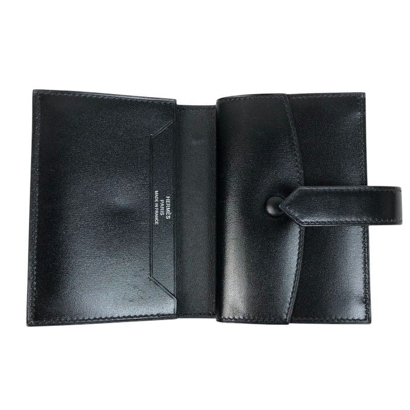 HERMES Béarn Mini Card Case in Black Box Calfskin with Gold Hardware