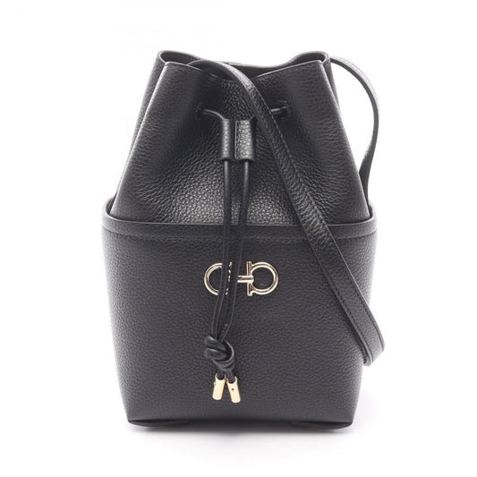 Salvatore Ferragamo Gancini Shoulder Bag in Black Leather