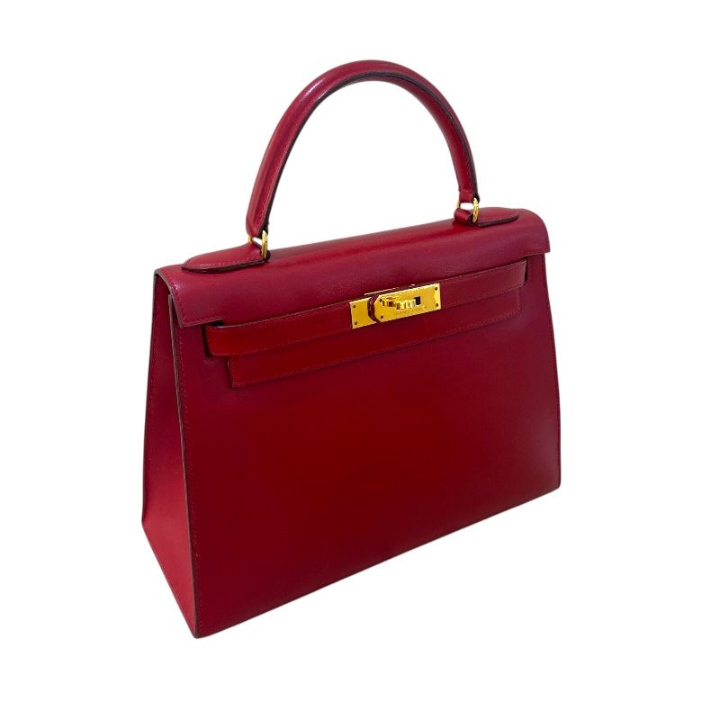 HERMES Kelly 28 Rouge Vif Handbag with Gold Hardware