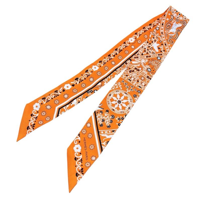 HERMES Twilly People du Vent Orange Silk Scarf - Exquisite Luxury