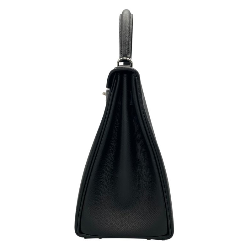 HERMES Kelly 28 Black Epson Leather Shoulder Bag with Silver Hardware