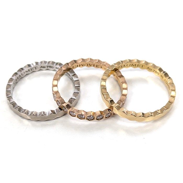 Chaumet Bee My Love Honeycomb Ring Set - 3-Color Gold & Diamonds