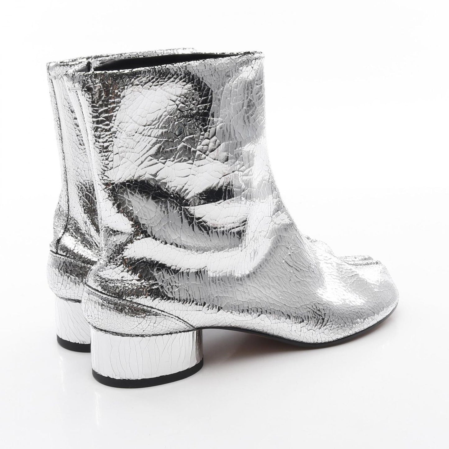Maison Margiela Tabi Leather Short Boots - Silver, Size 39