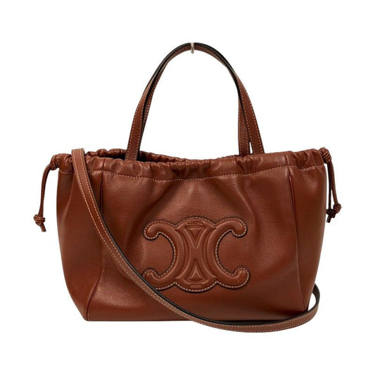 CELINE Small Cabas Drawstring Triomphe Bag in Tan with Gold Hardware
