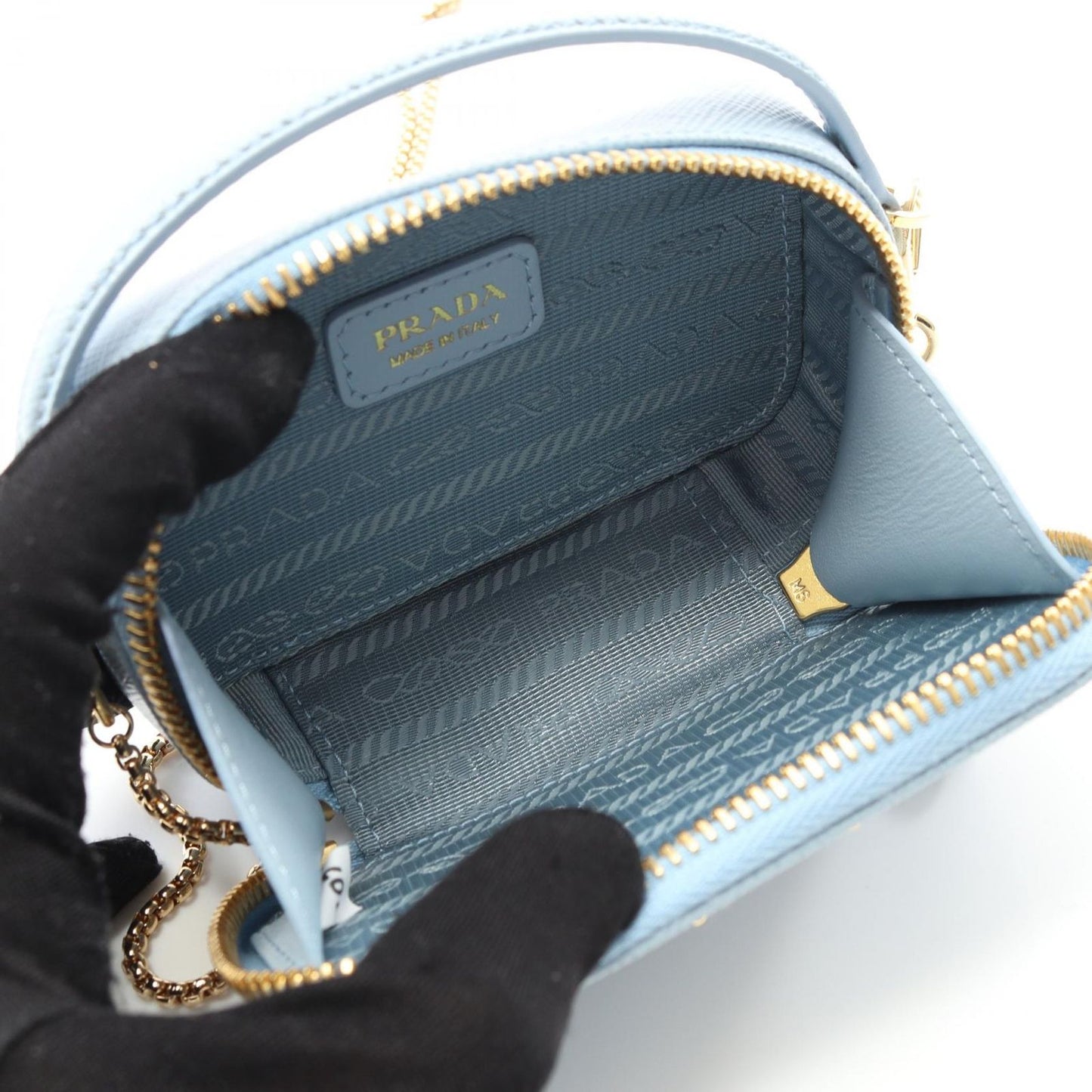 PRADA Saffiano Triangle Mini Pouch Shoulder Bag - Light Blue