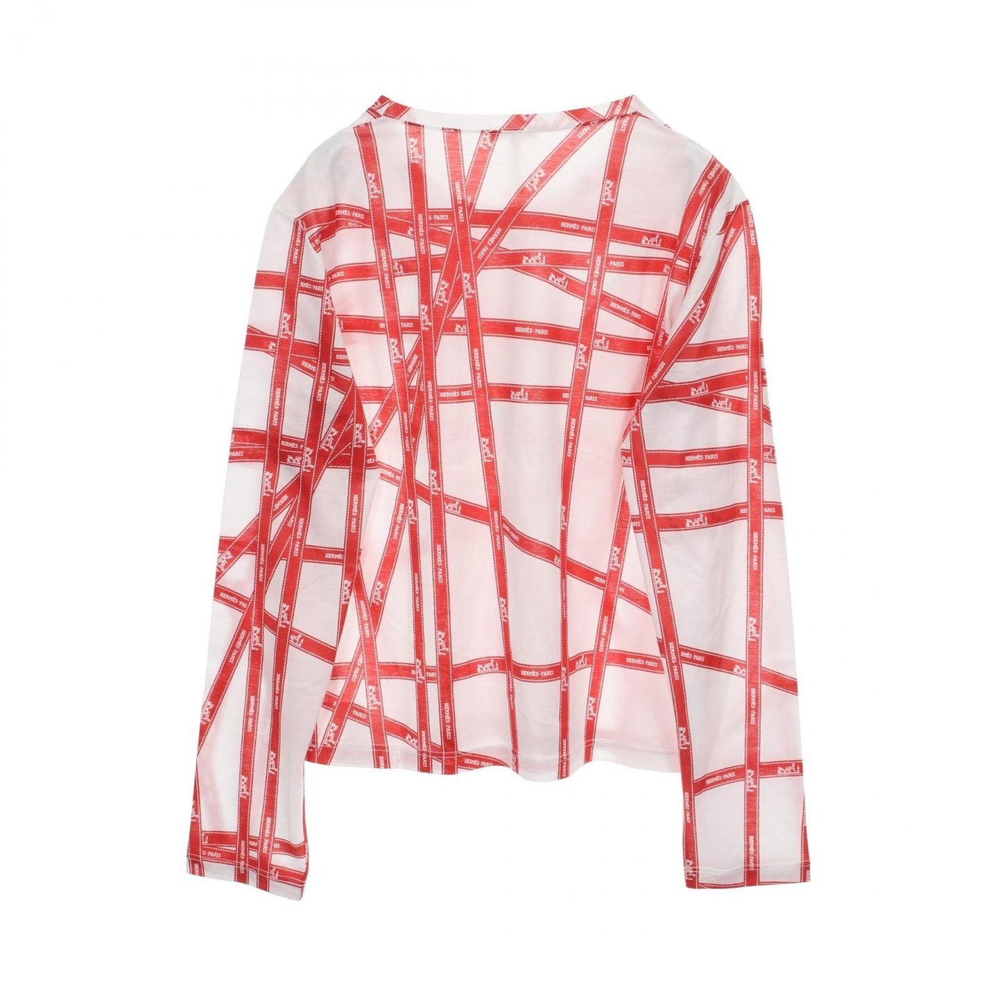 HERMES Cotton Top with Bold Ribbon - Exquisite White & Red Design