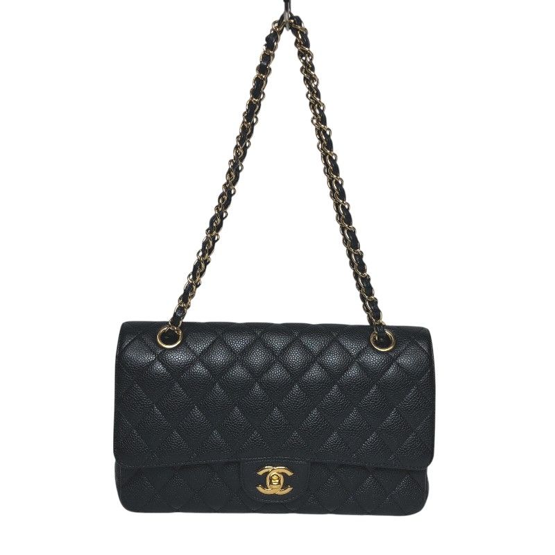 CHANEL Matelassé 25 Black Caviar Skin Shoulder Bag with Gold Hardware