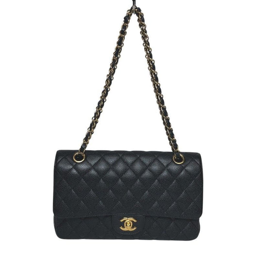 CHANEL Matelassé 25 Black Caviar Skin Shoulder Bag with Gold Hardware