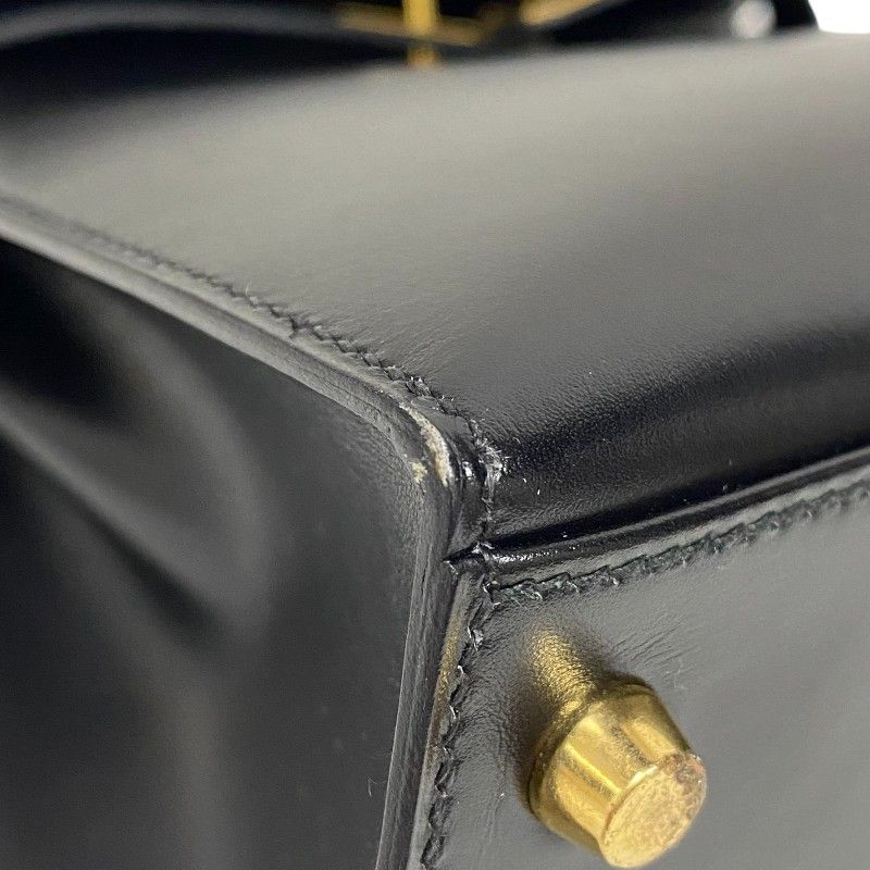 HERMES Kelly 28 Black Box Calf Handbag with Gold Hardware