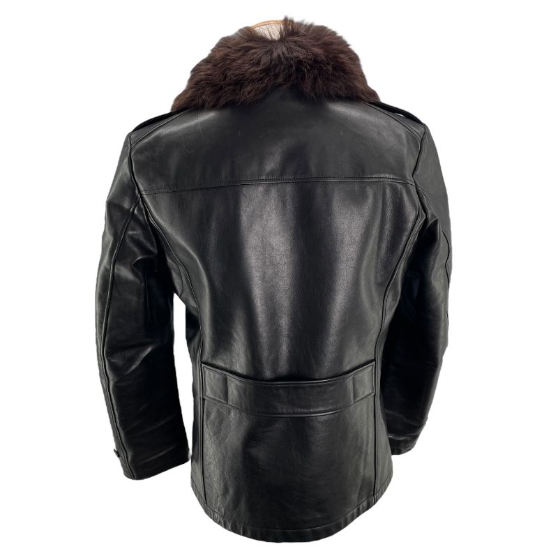 Yves Saint Laurent Black Faux Fur Collar Leather Peacoat - Size 48