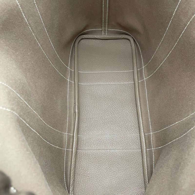 HERMES Garden Zip MM Beige Canvas Handbag with Silver Hardware