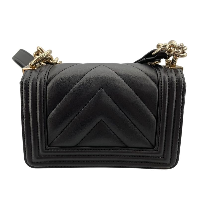 CHANEL Boy Chanel 15 V-Stitch Black Lambskin Shoulder Bag