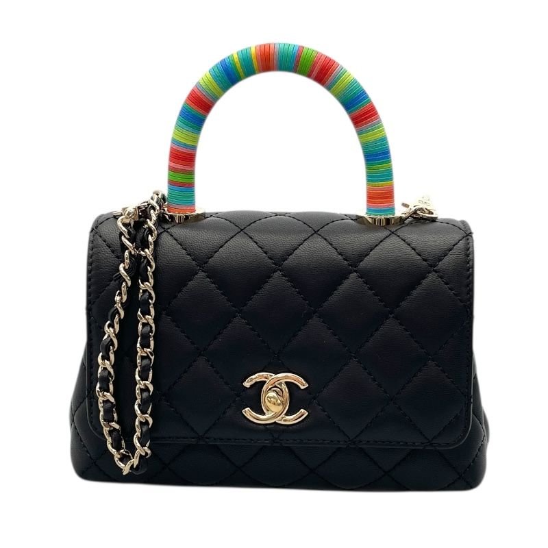 CHANEL Coco Handle XXS Black Lambskin Shoulder Bag with Gold Hardware