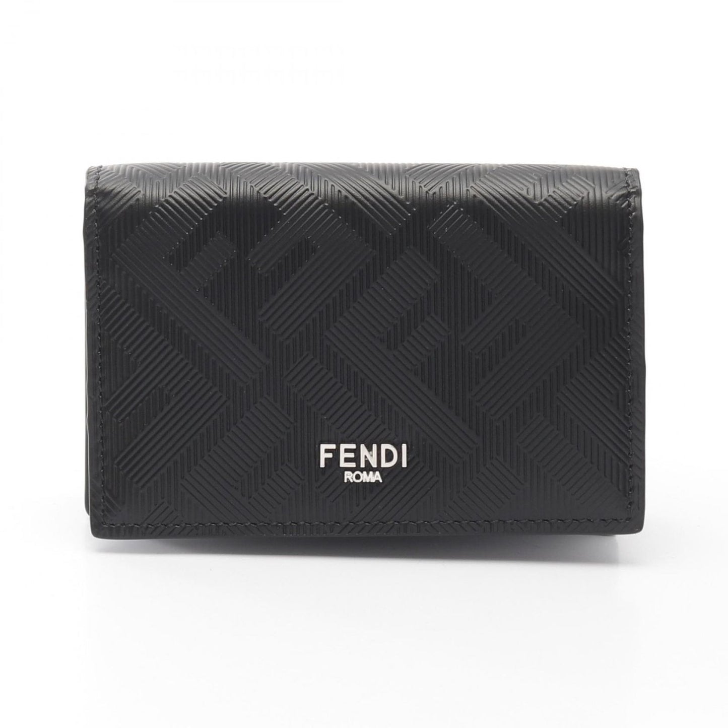 FENDI Shadow Zucca Leather Card Case - Black - New
