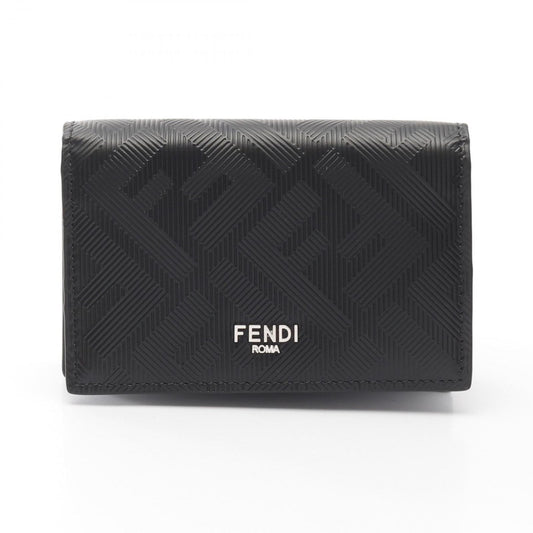 FENDI Shadow Zucca Leather Card Case - Black - New