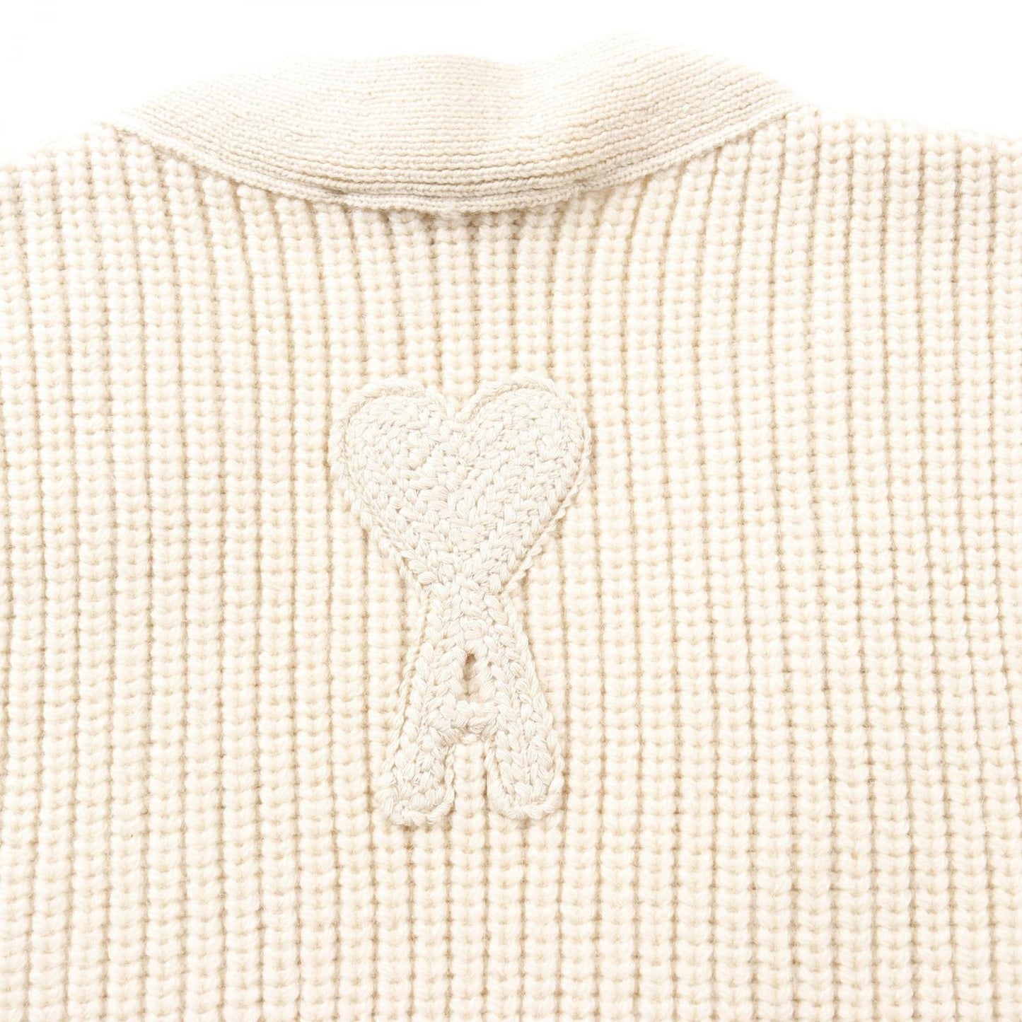 AMI College Rib Cardigan in Ivory - Unisex Wool Luxury