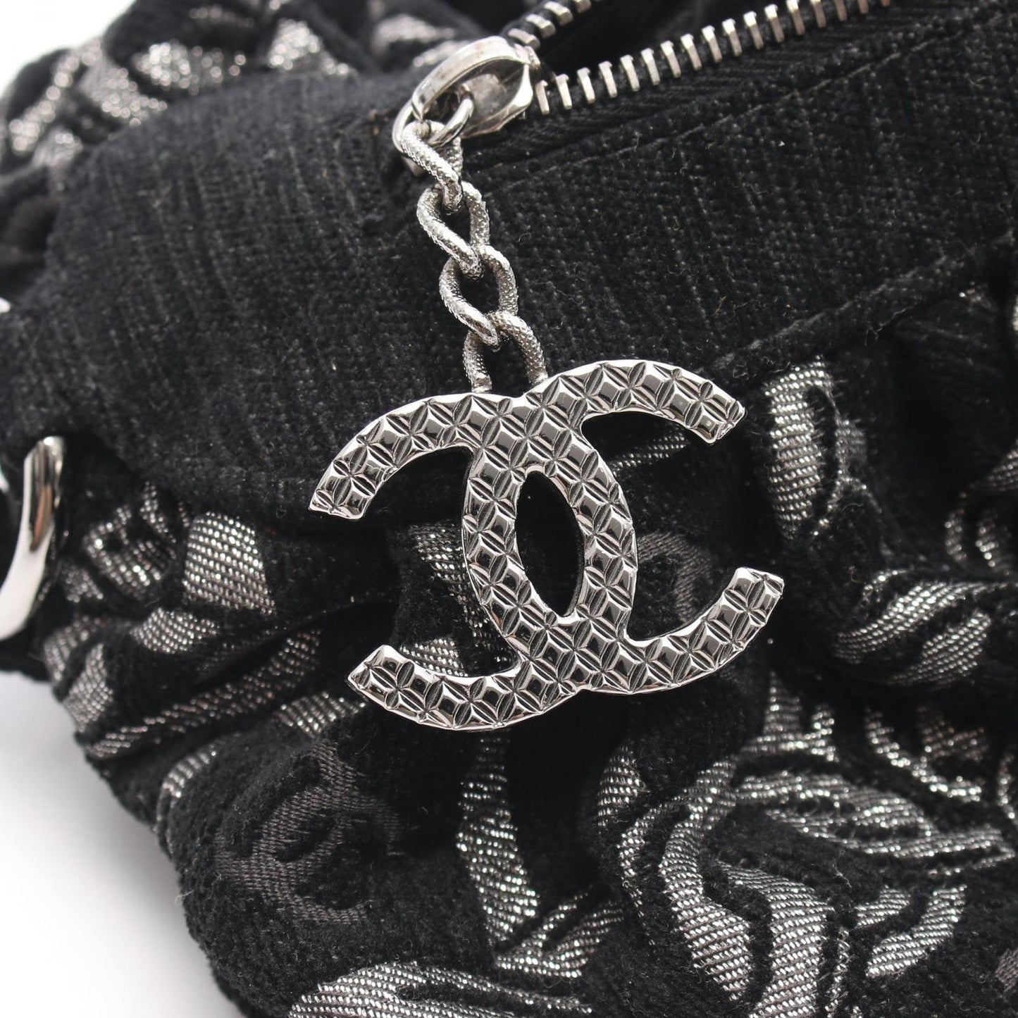 CHANEL Coco Mark Black Fabric Chain Handbag - Timeless Elegance
