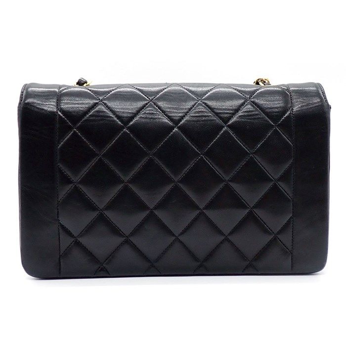 CHANEL Matelassé Diana 25 Shoulder Bag in Black Lambskin