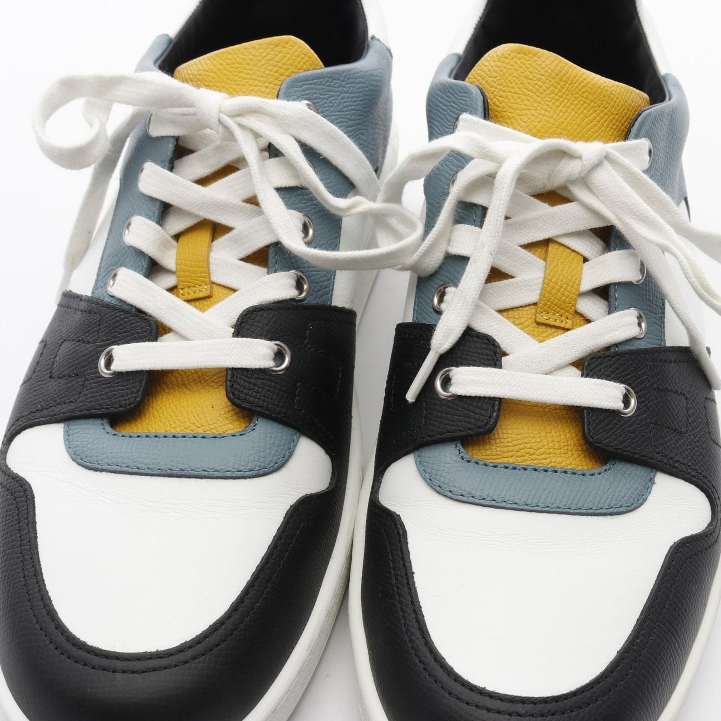 HERMES Leather Sneakers in Green & Yellow - Size 41