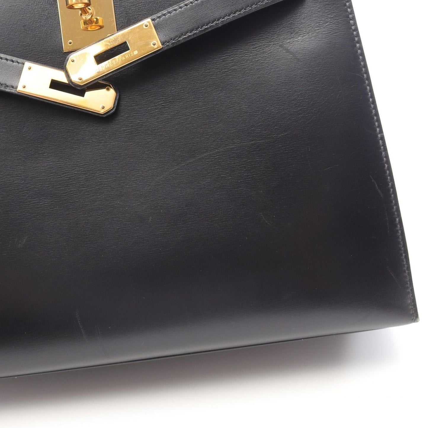 HERMES Kelly 28 Handbag in Black Box Calf Leather