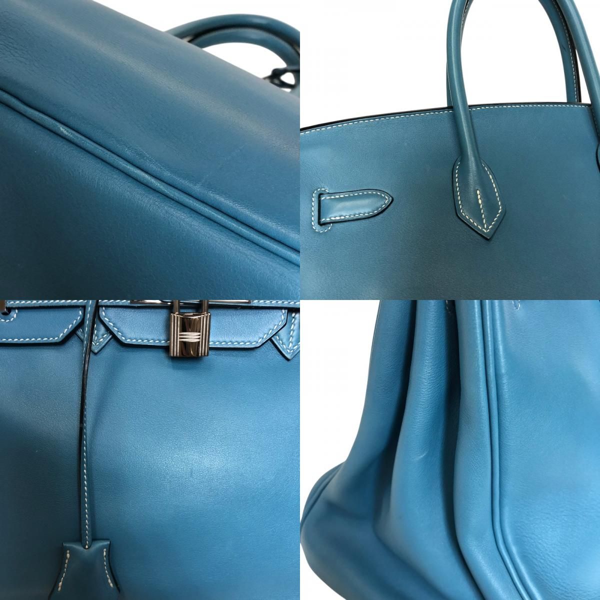 HERMES Birkin 35 Blue Jean Swift Leather Handbag with Silver Hardware