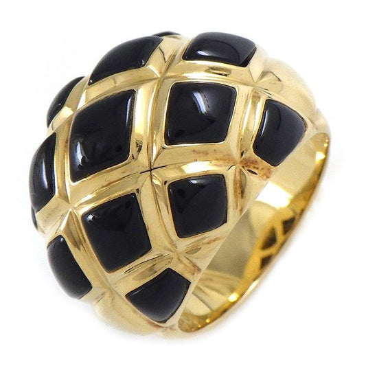 CHANEL Vintage Matelassé Quilted Onyx Ring in 18K Yellow Gold