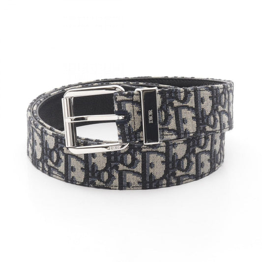 Dior Oblique Jacquard Canvas & Leather Belt - Navy - New