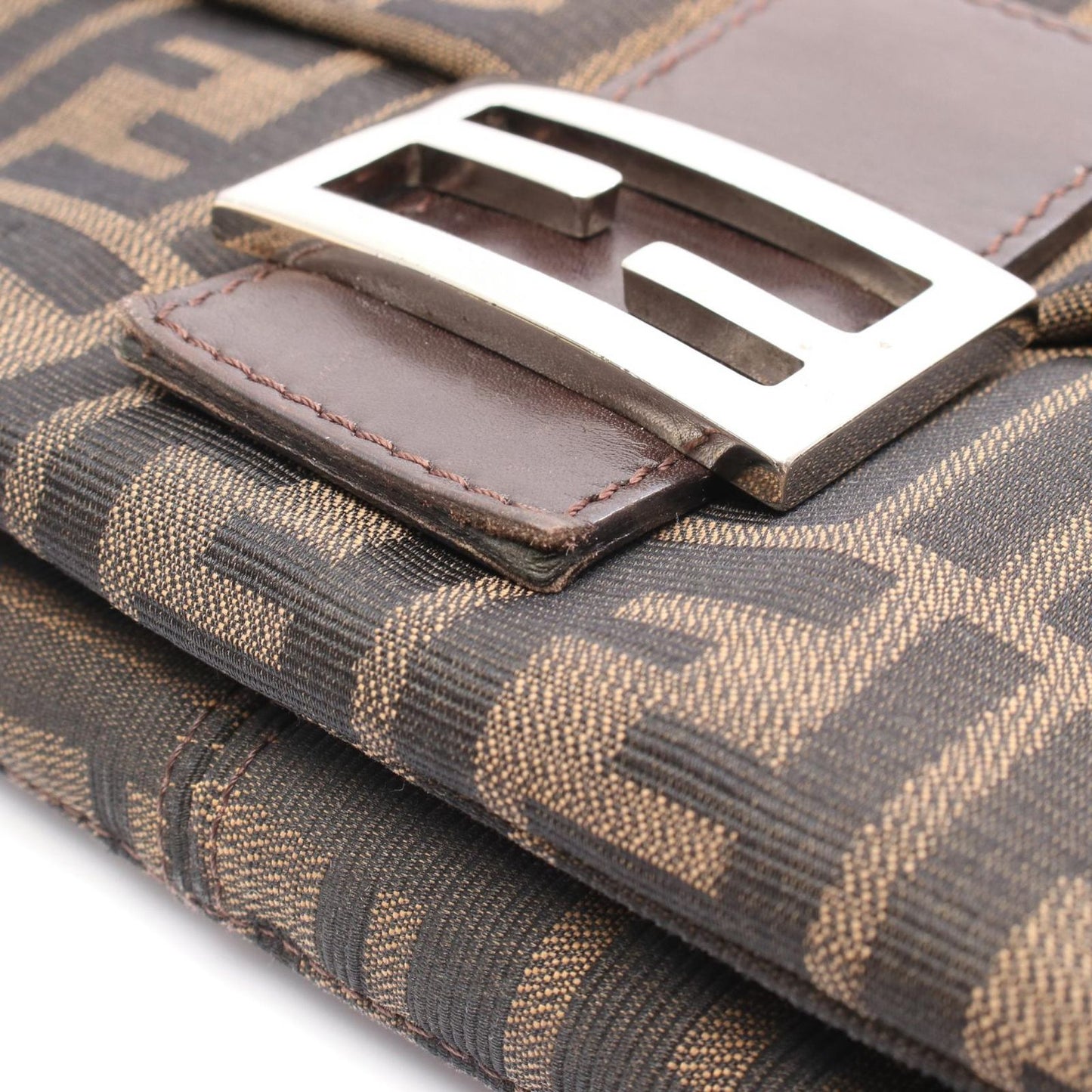 Fendi Mamma Baguette Zucca Shoulder Bag - Black/Khaki Canvas & Leather