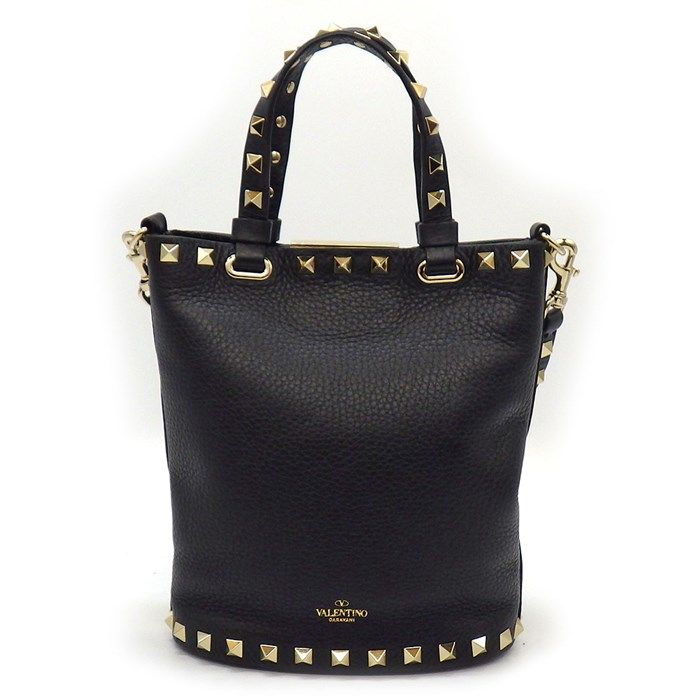 Valentino Rockstud Handbag in Black Grain Calfskin - Timeless Elegance