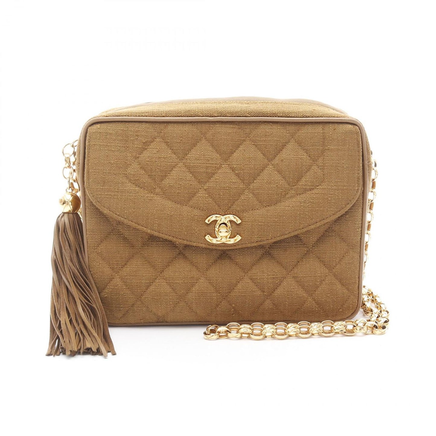 CHANEL Matelassé Fringe Shoulder Bag in Brown Fabric