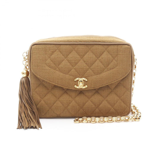 CHANEL Matelassé Fringe Shoulder Bag in Brown Fabric