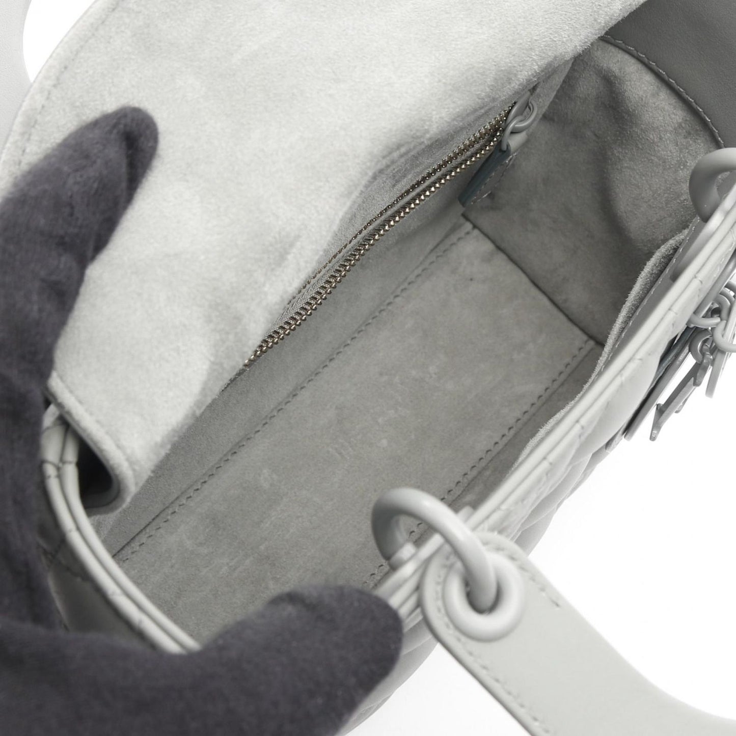 Dior Lady Dior Small Cannage Handbag in Gray Leather