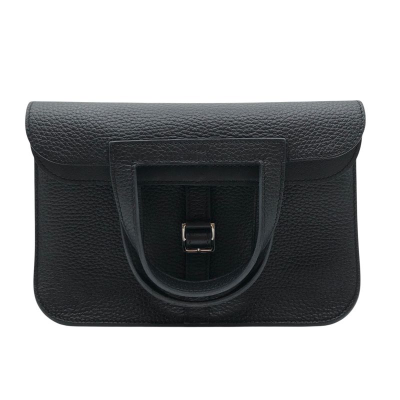 HERMES Arzan 25 Black & Silver Hardware Togo Leather Shoulder Bag