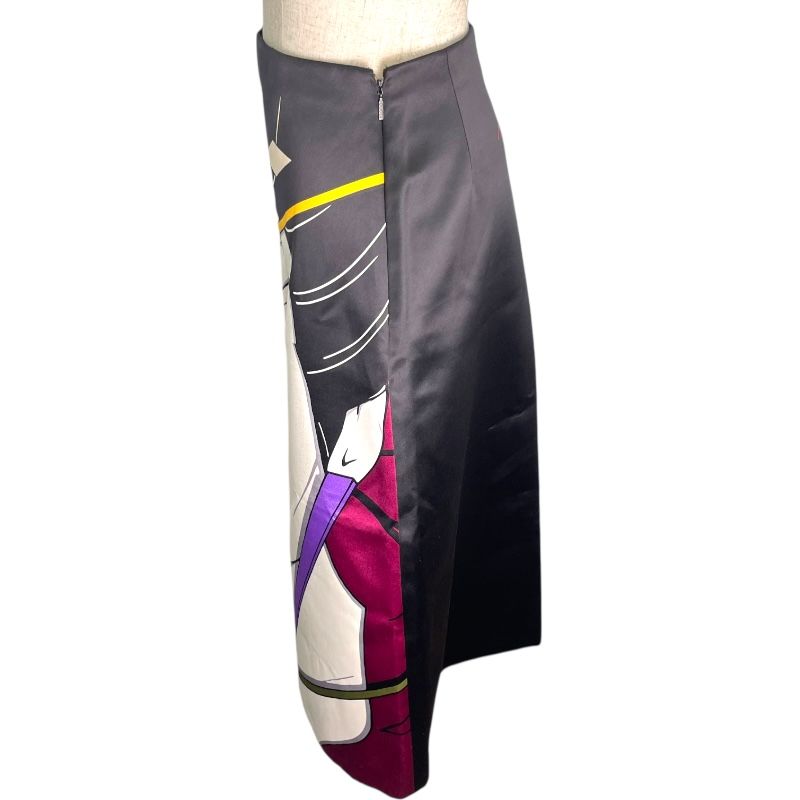 GUCCI Patrick Nagel Graphic Print Silk Skirt - Black, Size 38