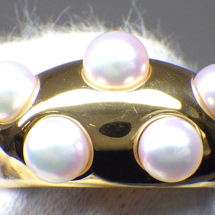MIKIMOTO 5-Point Pearl Ring in K18 Yellow Gold - Size 8