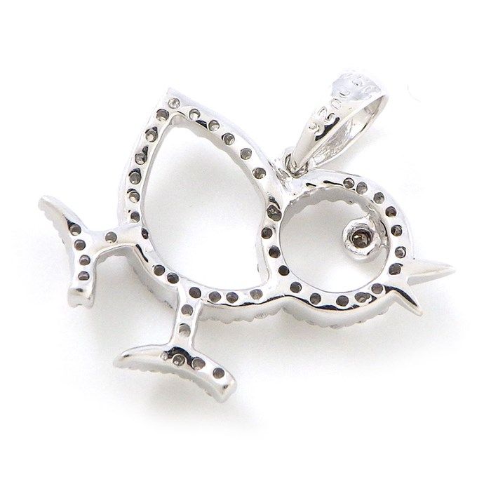 Charming Diamond Chick Motif Pendant in 18K White Gold