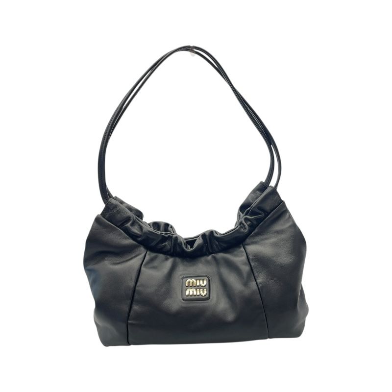 Miu Miu Logo Hobo Bag 5BC175 in Black Nappa Leather