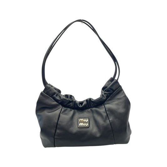 Miu Miu Logo Hobo Bag 5BC175 in Black Nappa Leather