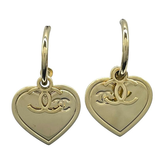 CHANEL Heart Motif Hoop Earrings in Gold Metal - Exquisite Elegance