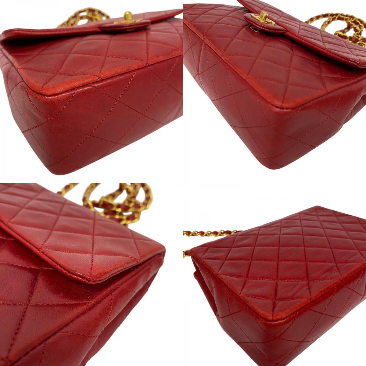 CHANEL Matelassé Chain Shoulder Bag in Red with Gold Hardware
