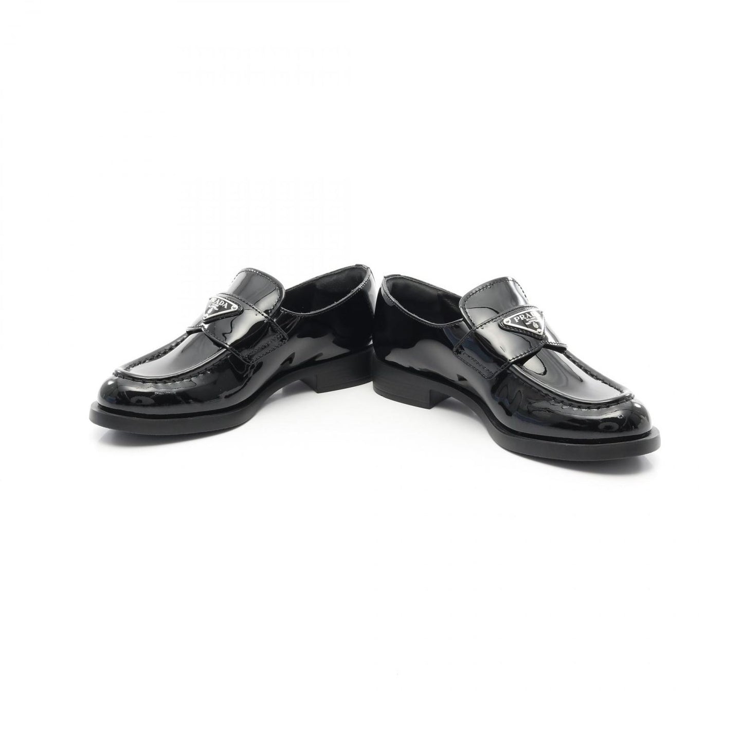 PRADA Triangle Logo Loafers in Black Patent Leather - Unworn Luxury