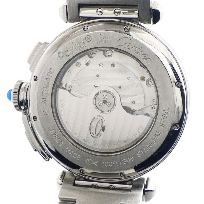 Cartier Pasha W31085M7 Chronograph Watch - White Dial, Stainless Steel