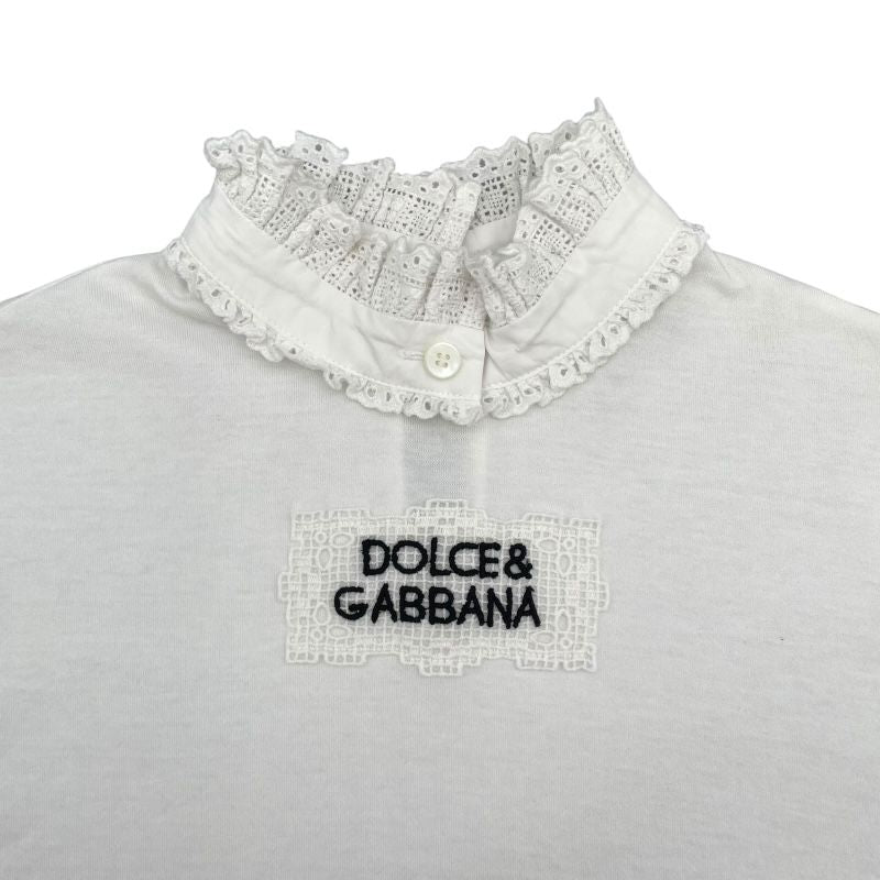 Dolce & Gabbana Embroidered Lace Neck T-Shirt - White Cotton