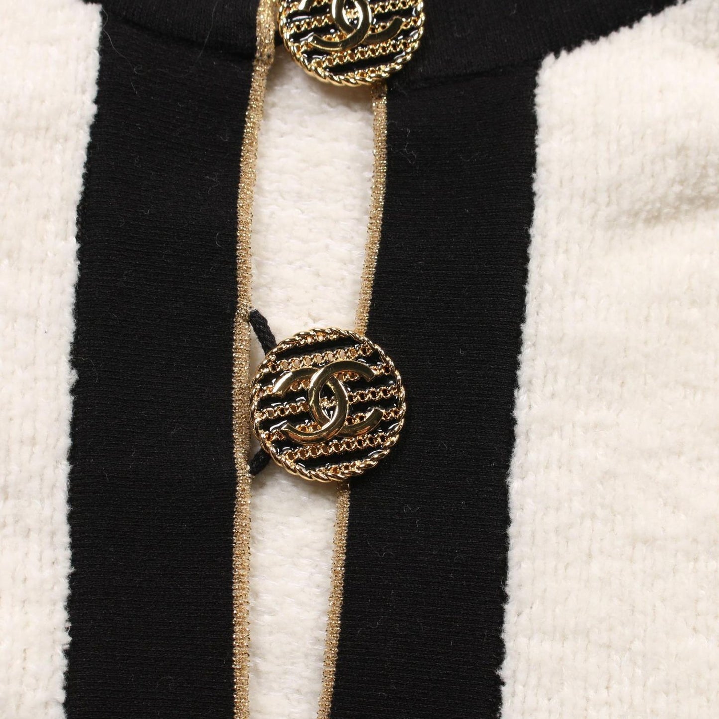 CHANEL Coco Mark Button Pile Dress in White/Black - Size 42