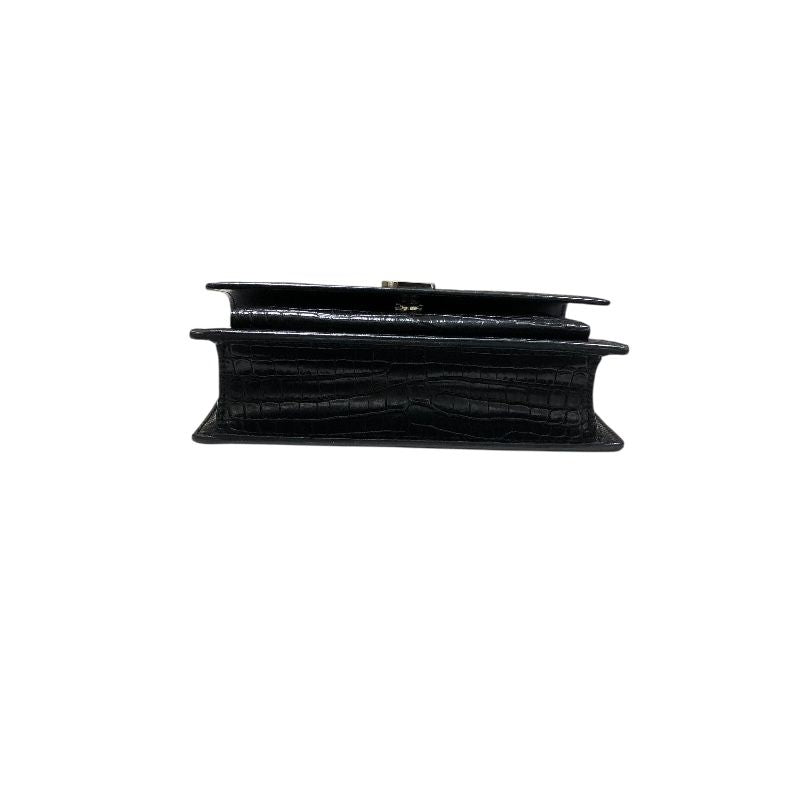 SAINT LAURENT Sunset Chain Black Croc-Embossed Leather Shoulder Bag
