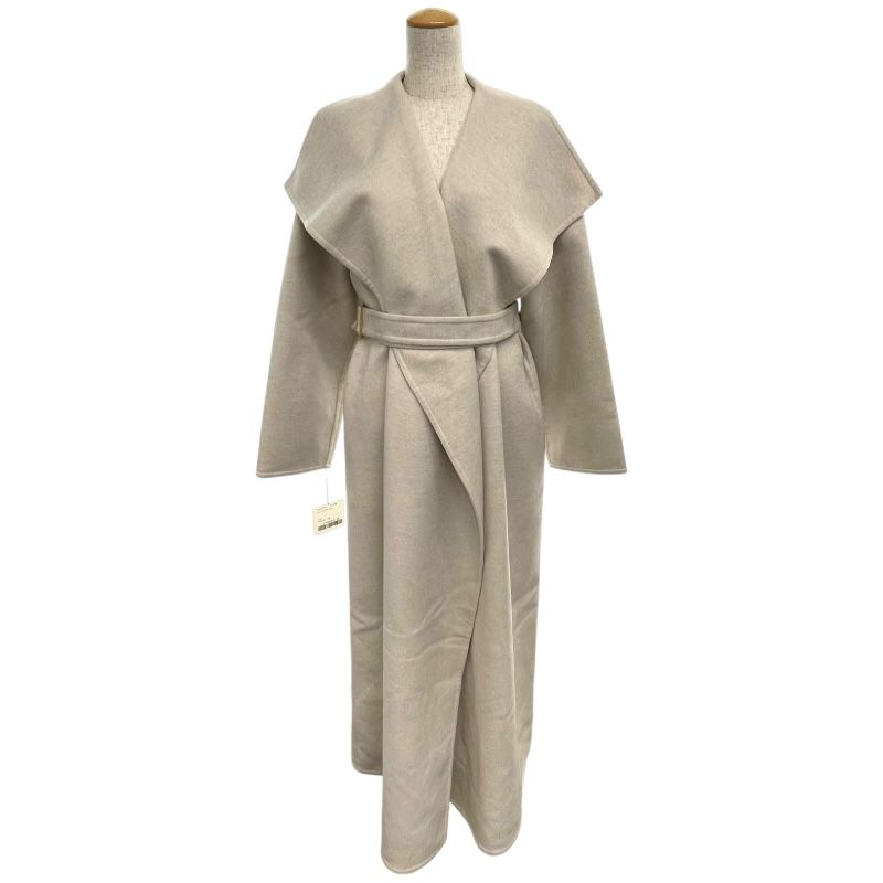 HERMES Ivory Cashmere Belted Wrap Long Coat - Size 38