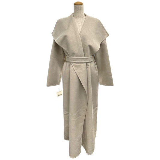 HERMES Ivory Cashmere Belted Wrap Long Coat - Size 38