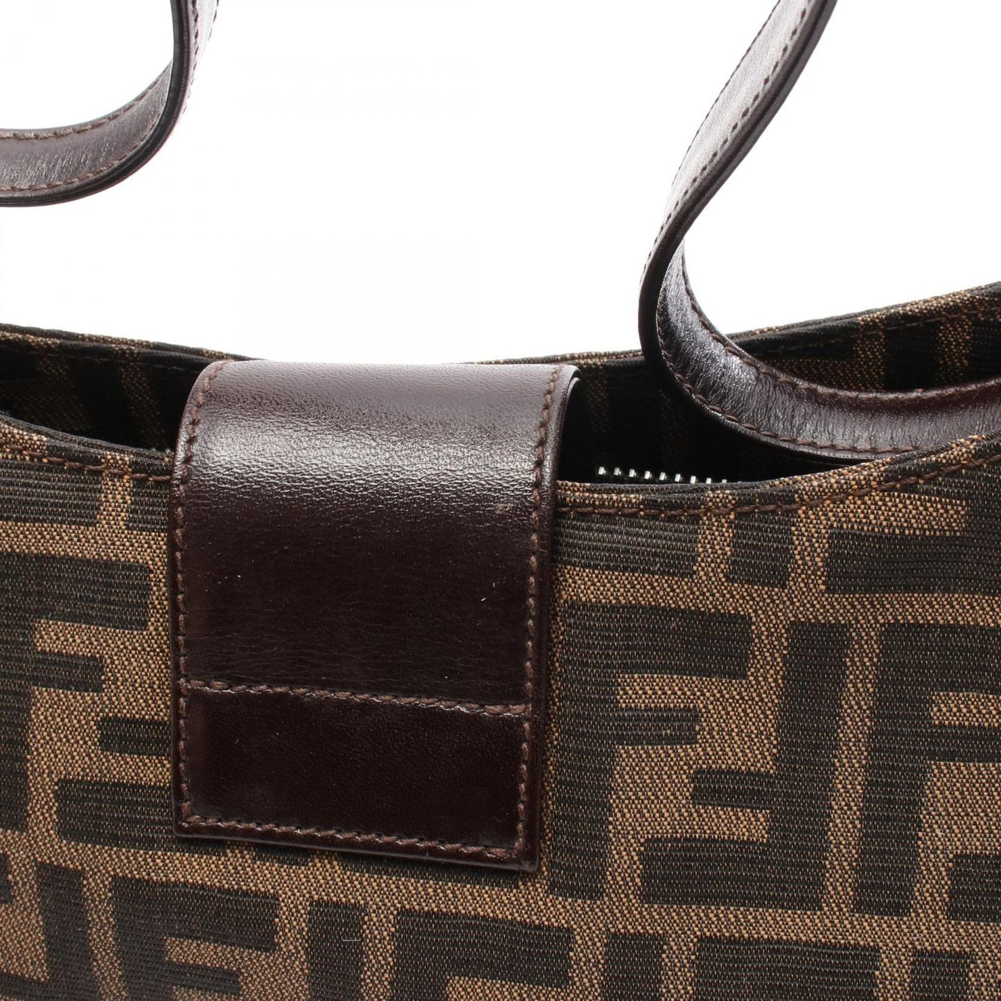 FENDI Zucca Shoulder Bag in Black/Khaki Canvas & Leather