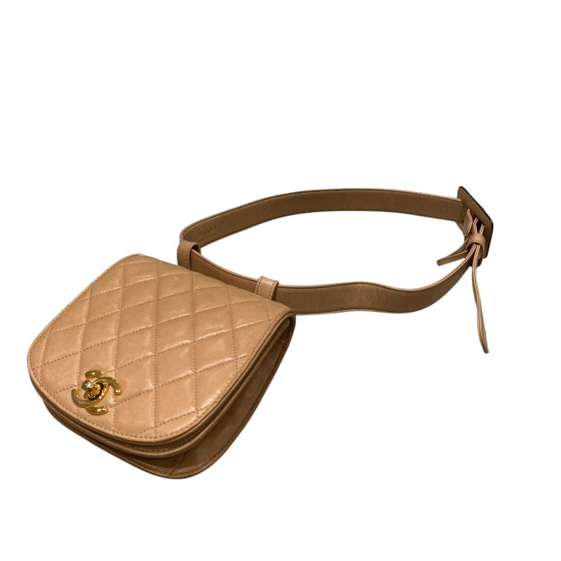 CHANEL Matelassé Belt Bag in Beige with Gold Hardware