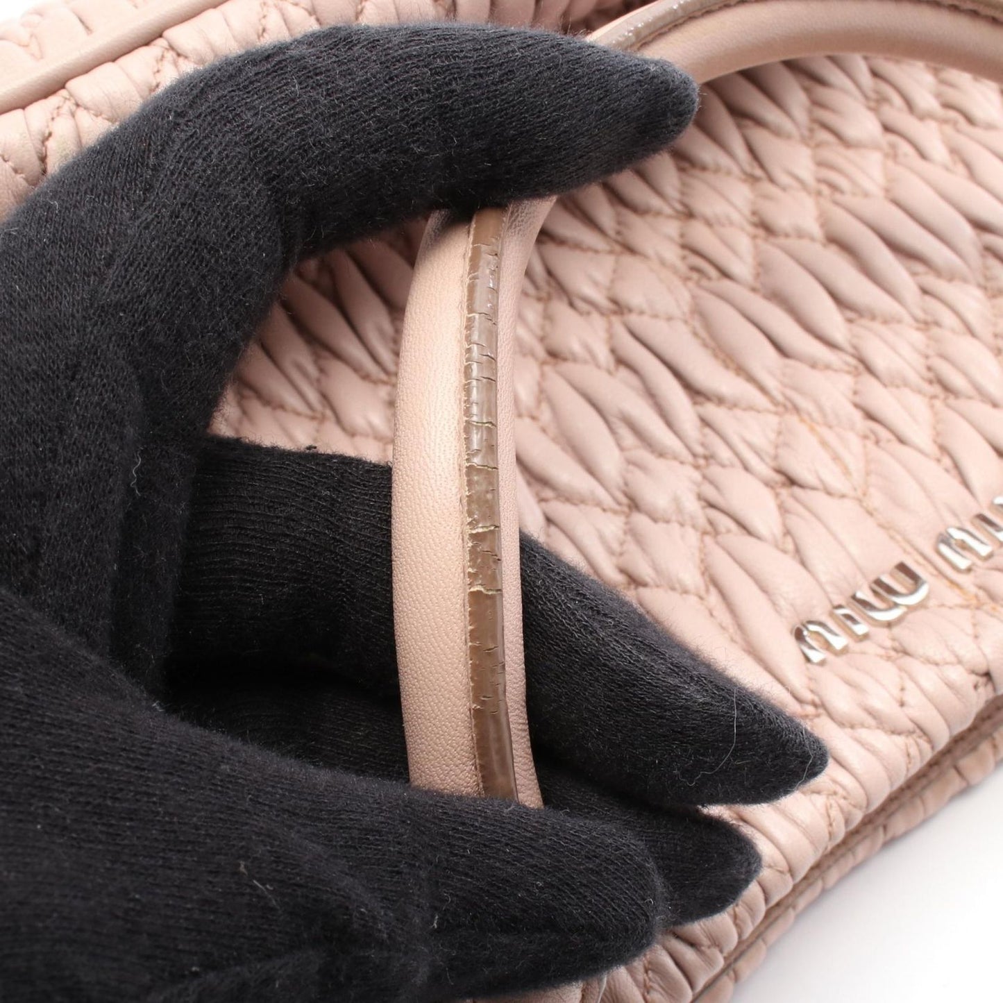 Miu Miu Nappa Crystal Matelassé Handbag in Pink Beige